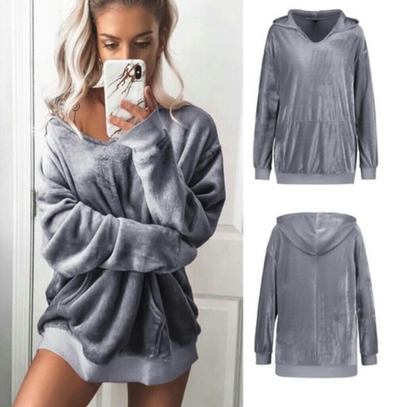 Velvet gray hoodie so soft and comfy women's shirt - Picture 2 of 8